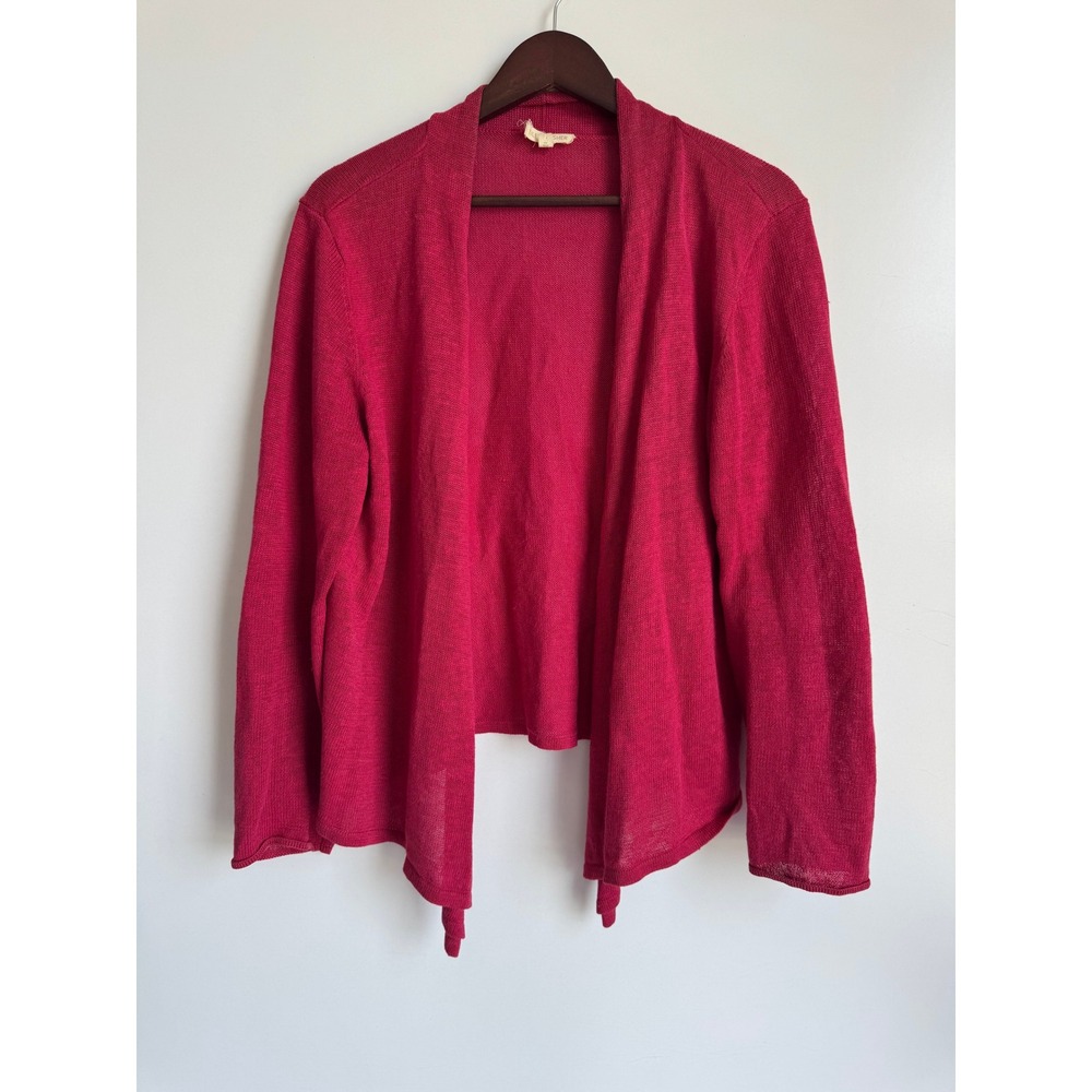 Eileen Fisher Raspberry Pink Open Knit Cardigan 100% Linen Womens Medium Sweater